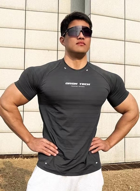 ORGN速干训练短袖圆领男美式夏季大码运动服跑步健身衣收袖口T恤
