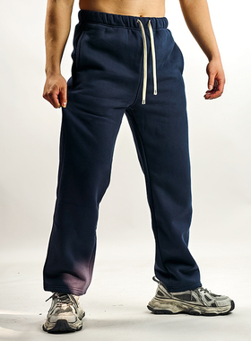 ORGN秋冬运动长裤男重磅加绒潮牌健身裤子宽松休闲cleanfit直筒裤