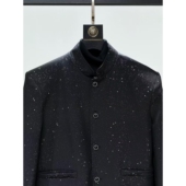 2026新中式 外套男痞帅高级感满天星垫肩西服潮 立领黑色亮片西装