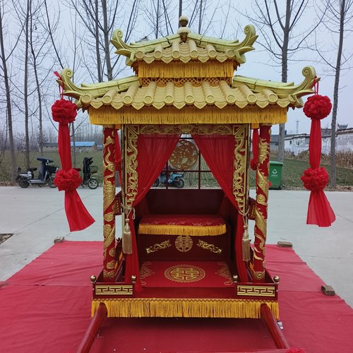 流苏婚庆传统婚礼婚庆用品八抬大轿花轿中式迎亲金色双顶木雕花轿