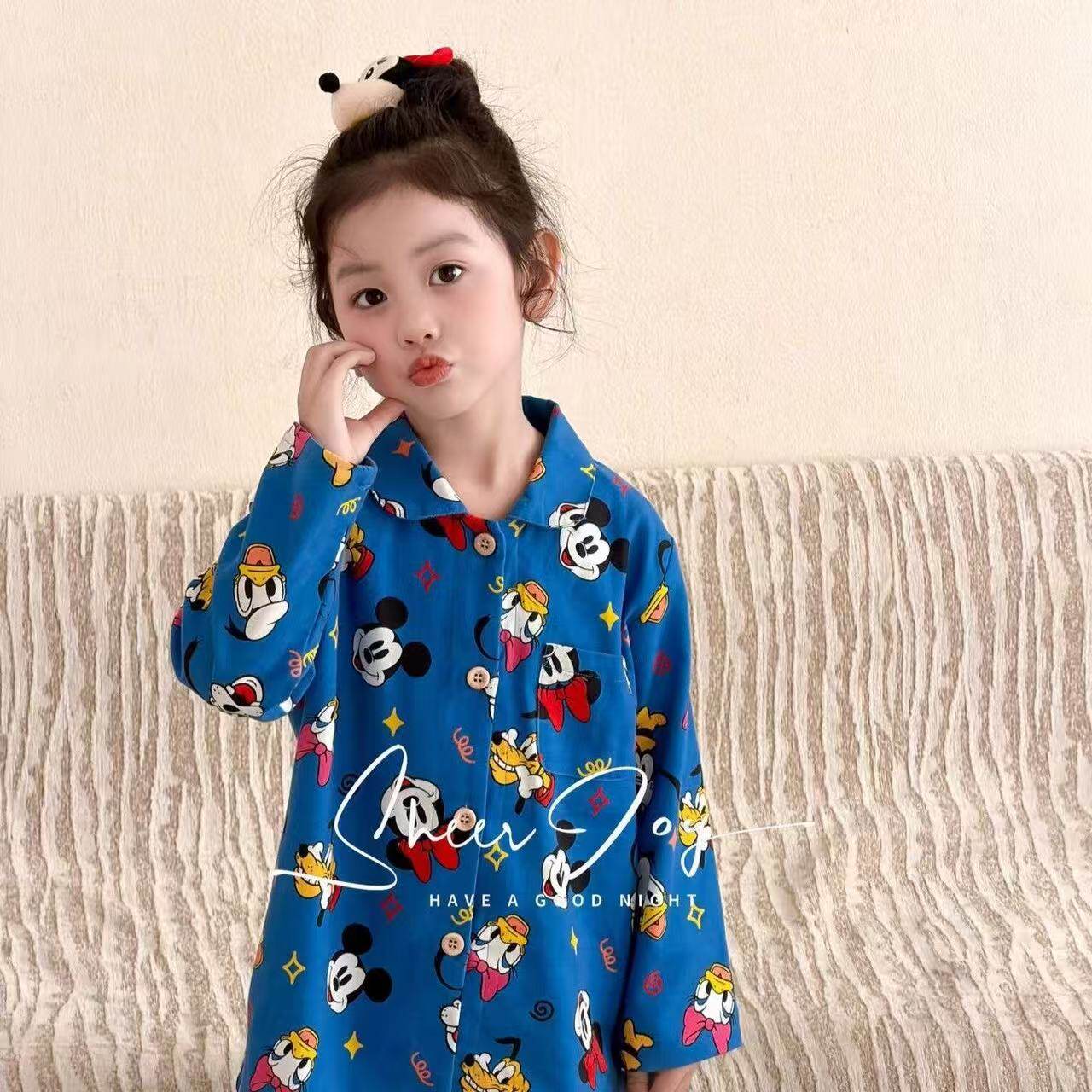 2026米奇卡通可爱长袖长裤睡衣女童春秋甜美可爱家居服套装可外穿
