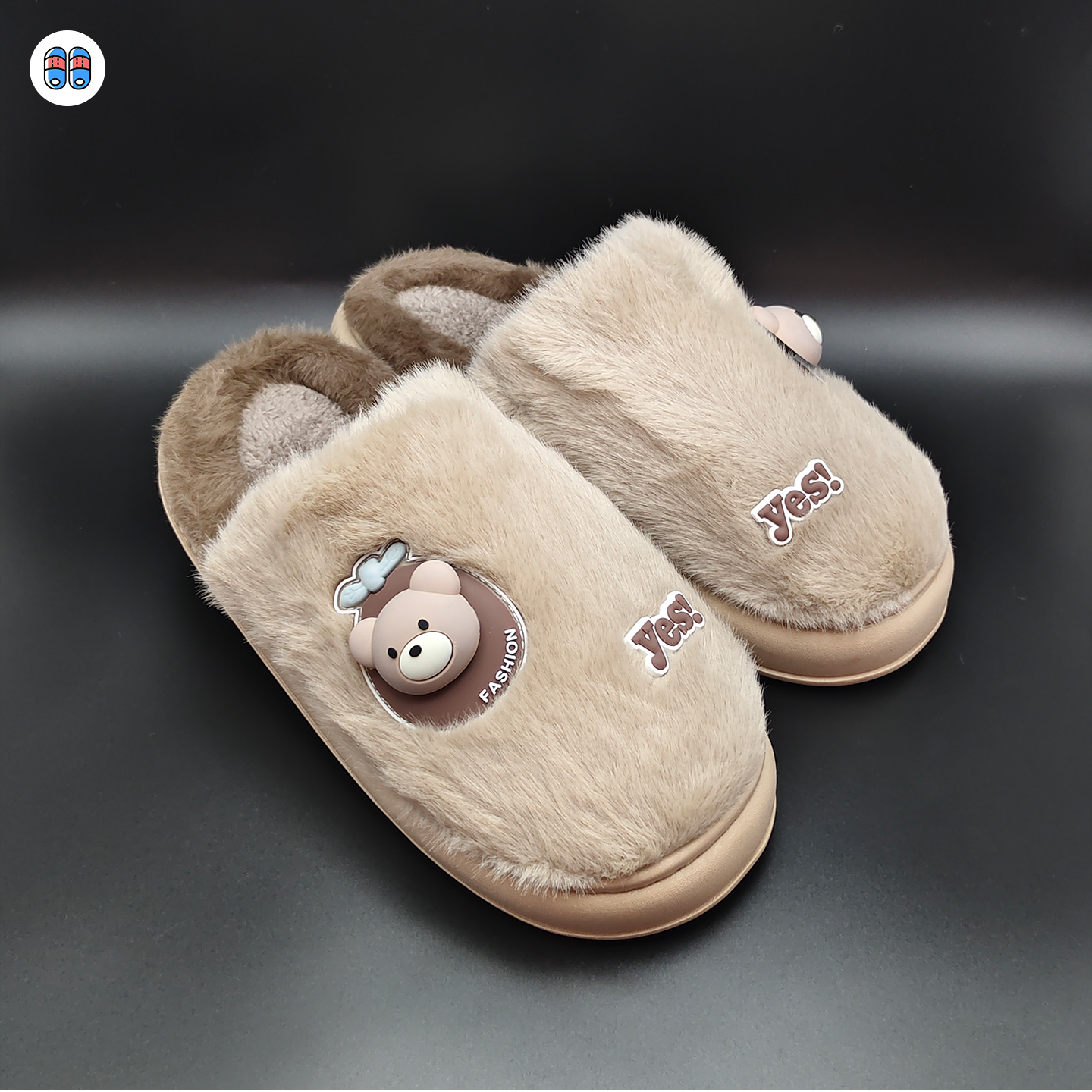 男款卡通小熊厚底超暖加厚加绒毛绒棉拖鞋秋冬保暖防滑居家懒人鞋