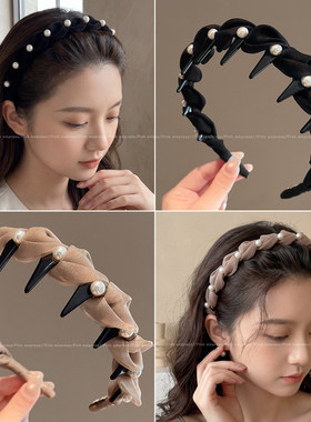 黑色仿珍珠发箍女压发洗脸防滑发卡子不勒头日常外戴带齿头箍头饰