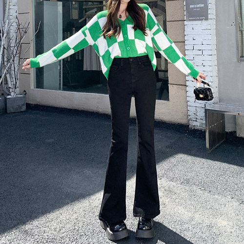 高腰微喇牛仔裤女2026春秋显瘦鱼尾裤拖地阔腿喇叭裤子黑色马蹄裤 - 封面