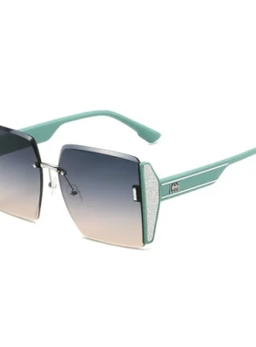 2022同款太阳镜墨镜欧美时尚网红大框无框新款眼镜方形切边