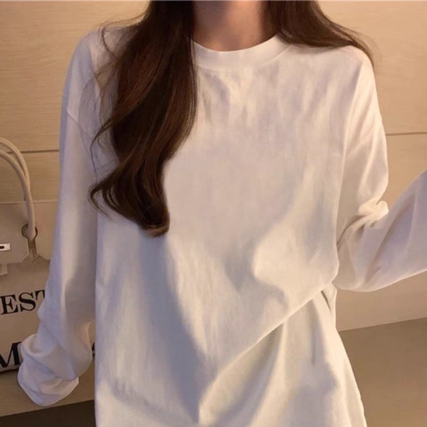 圆领百搭t恤女纯棉长袖宽松内搭打底衫上衣休闲潮流宽松T恤纯棉