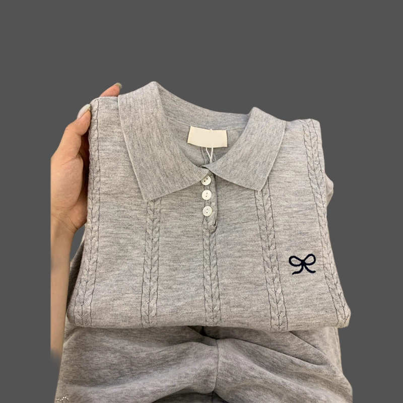 法式短袖针织衫女装感夏季新款韩系t恤薄款修身冰丝polo上衣