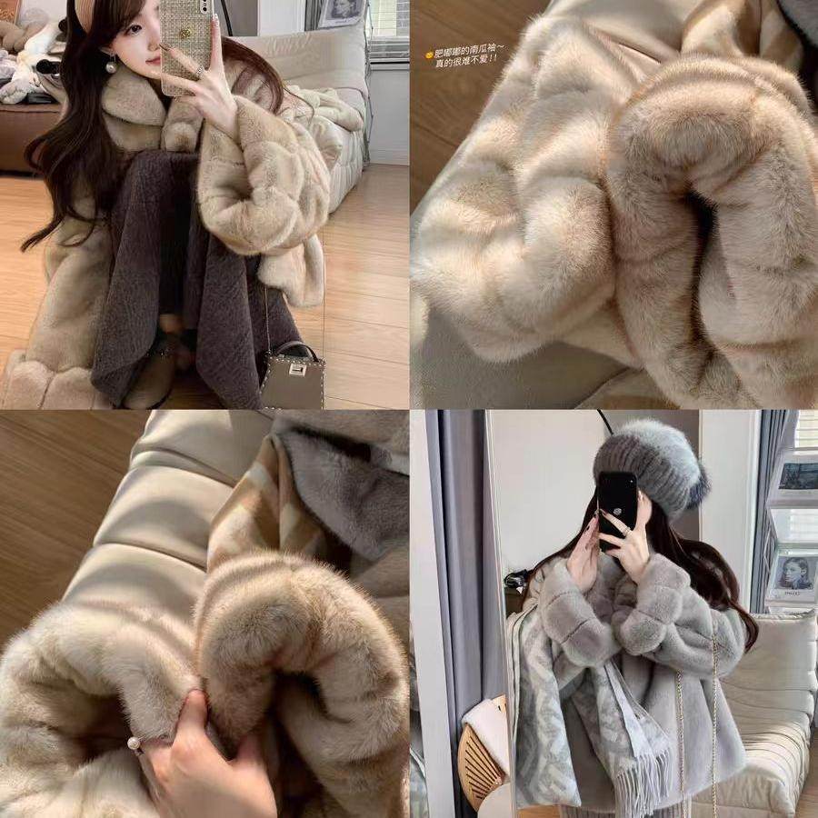 2025新款中古南瓜挽袖仿水貂环保皮草外套女秋冬毛毛外套原版加厚,女装/女士精品,皮草,淘宝优惠券,粉丝福利购,淘宝优惠卷