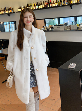 新款皮草外套女复古风皮毛一体环保貂皮大衣中长款立领年轻高级感