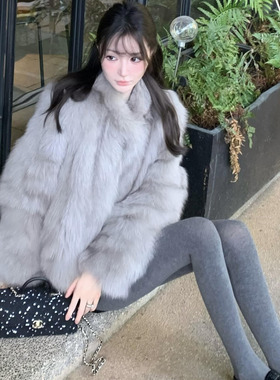 高级感仿狐狸毛环保皮草女2025新款秋冬巨好看皮毛一体厚毛毛外套