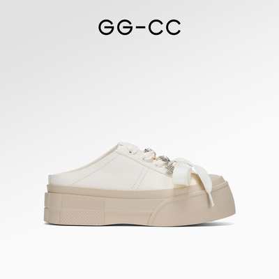 GGCC时尚休闲半拖板鞋厚底小白鞋