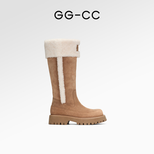 GGCC冬季 新款 加絨厚底雪地靴女保暖毛毛高筒靴子 雪屋派對