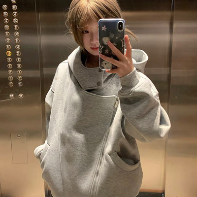 早秋韩系慵懒外套连帽卫衣女