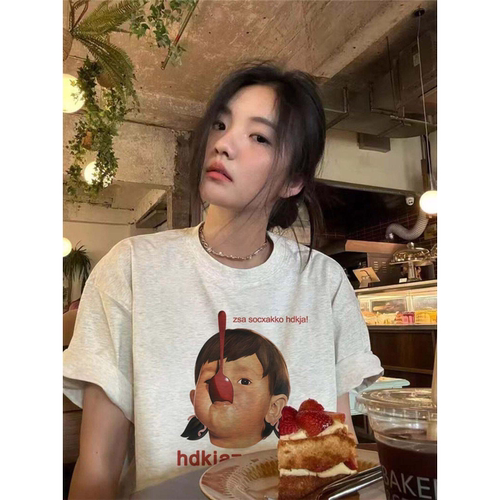 夏季美式复古纯棉宽松印花T恤