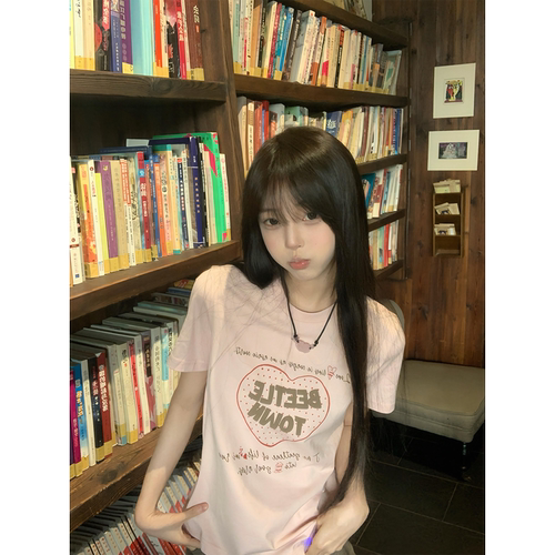 【无忧试穿】韩系粉色爱心短袖