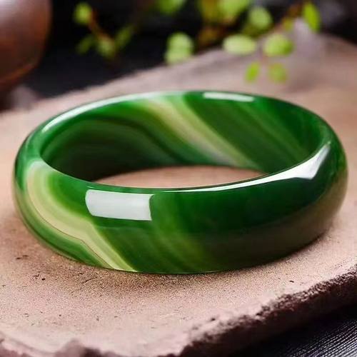 天然缠丝玛瑙玉髓手镯中宽