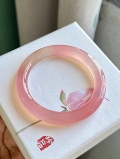 天然玛瑙玉髓蜜桃藕粉渐变手镯胖圆条手镯少女粉送女友送证书