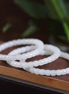和田玉白玉单圈手串老型珠