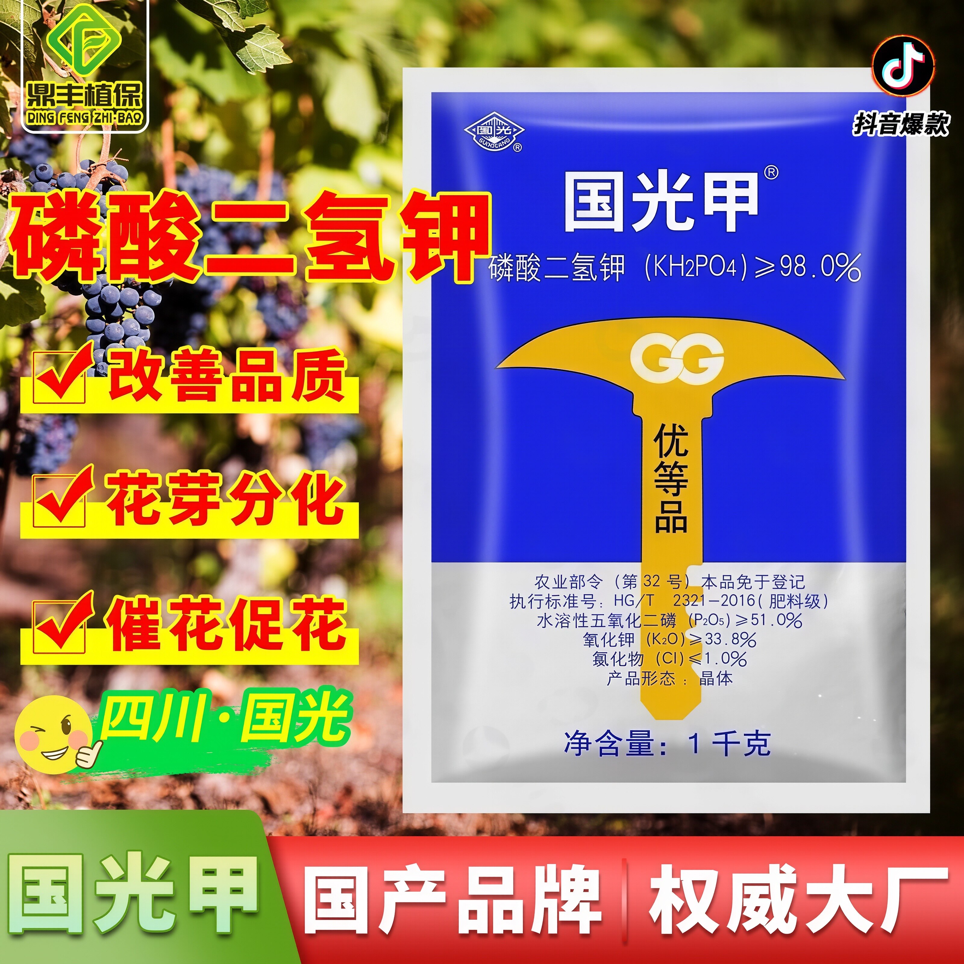 国光钾国光甲磷酸二氢钾正品 蔬菜家用花肥通用肥磷钾肥叶面肥1kg