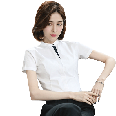 立领白色衬衫女短袖夏新款工作服