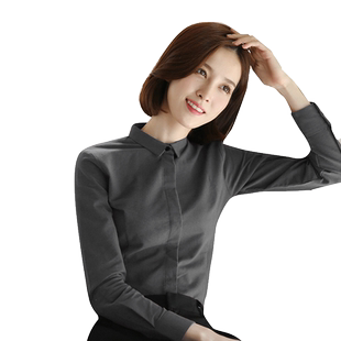 黑色磨毛衬衫女长袖高级秋冬加绒新款工作服加厚职业保暖灰色衬衣