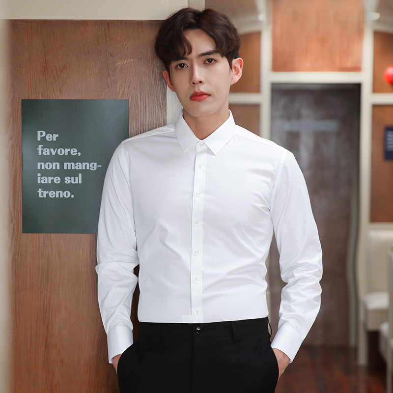 白色衬衫男秋季长袖工作服正装职业男士加绒上衣寸衫保暖白衬衣秋