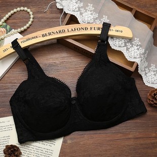 有钢圈纯棉D罩杯秋薄款大胸显小蕾丝文胸透气聚拢防下垂大码内衣