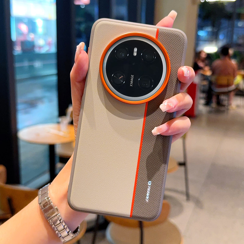 高端三拼色适用华为mate60pro新款手机壳rs非凡大师真皮保护套防摔橙色大孔镜头mate60超薄男60pro+商务皮质