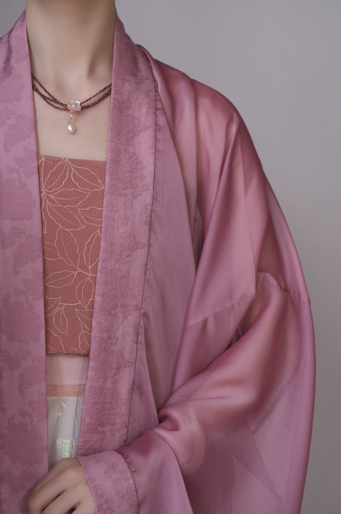 春染云织｜流霞｜宋制汉服合欢红流光长褙子