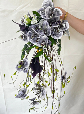 紫色花束瀑布婚礼手捧花中式兰仿真花小众new摄影道具hot闺蜜礼物