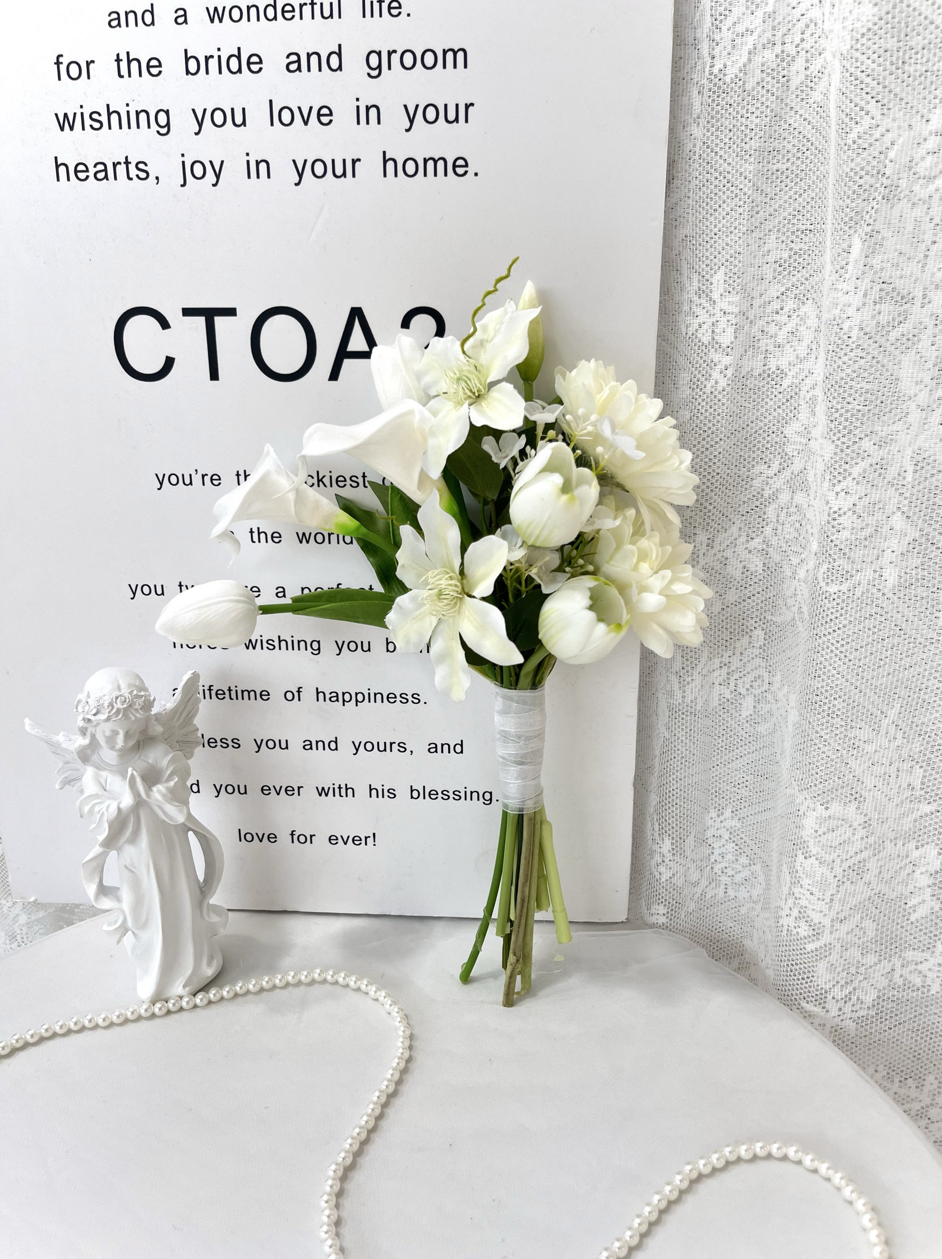 小清新简约韩式婚纱摄影道具领证拍照仿真郁金香玫瑰新娘手捧花束