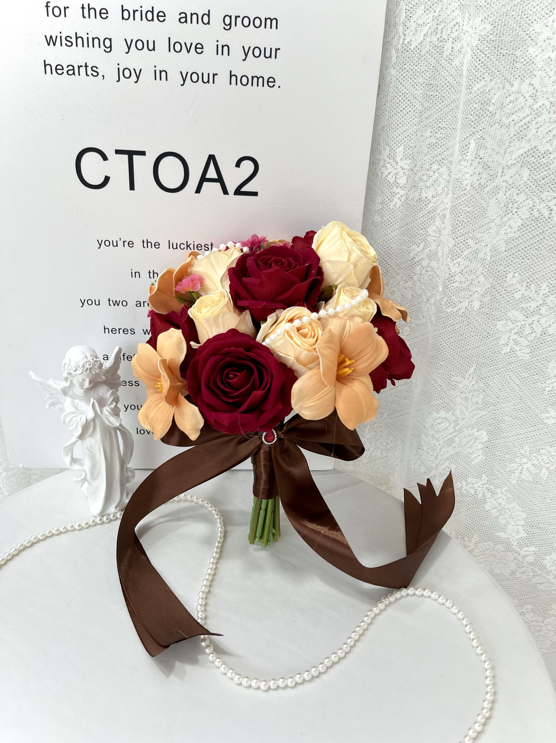 高级仿真花婚礼手捧花结婚领证球形花束婚纱摄影新娘香槟玫瑰假花