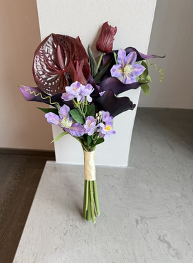 复古hot紫色系郁金香仿真花韩式森系婚纱摄影拍照新娘领证手捧花