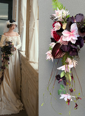 紫色花束瀑布婚礼手捧花中式兰仿真花小众new摄影道具hot闺蜜礼物