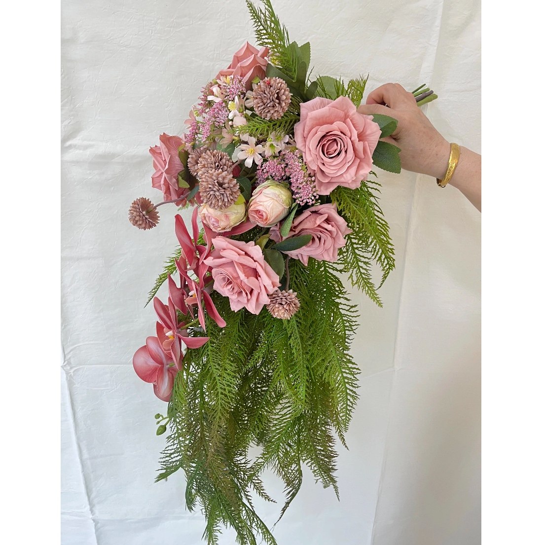 new瀑布手捧花新娘婚礼花束粉色结婚仿真花闺蜜diy礼物摄影道具