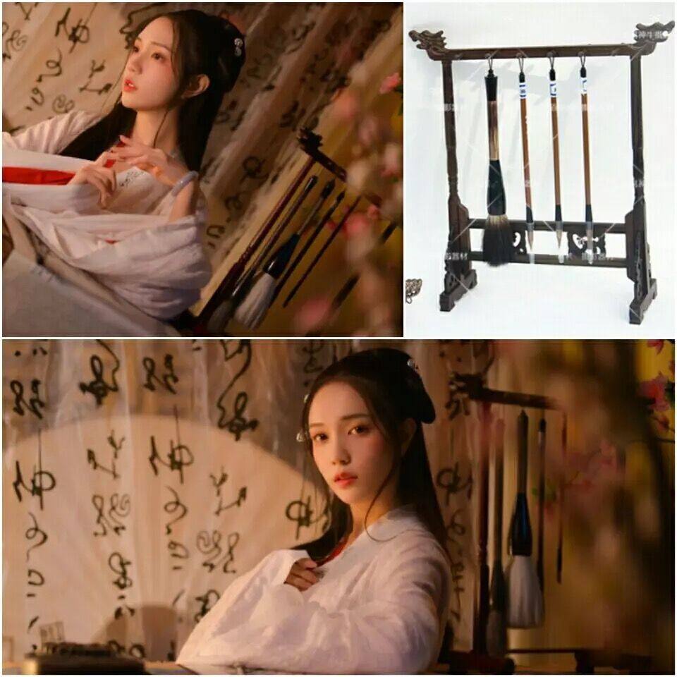 古风汉服摄影影楼写真拍照古装外景手拿道具背景汉字书竹席毛笔架