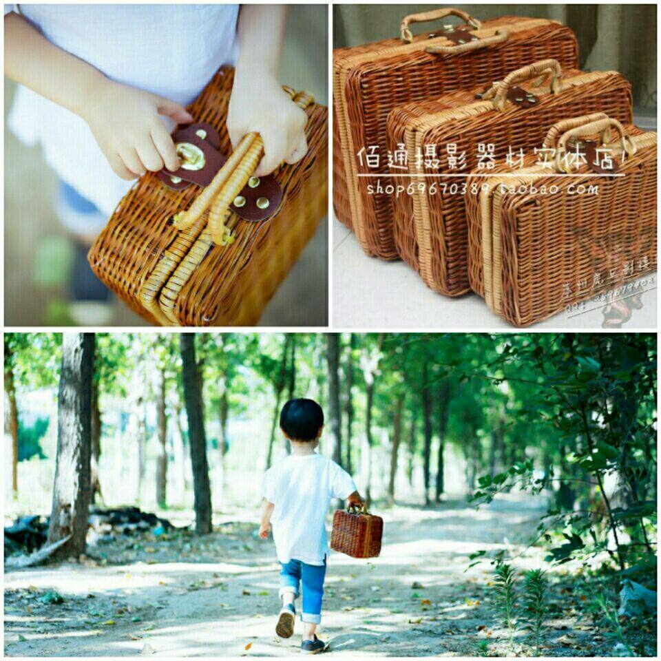 儿童摄影道具提篮 民国写真复古竹编手提筐包 外景婚纱照藤编书箱
