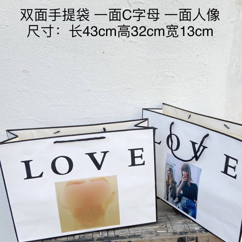 婚纱摄影道具 街拍双面手提袋 旅拍纸袋 潮牌白色购物袋 欧美人像