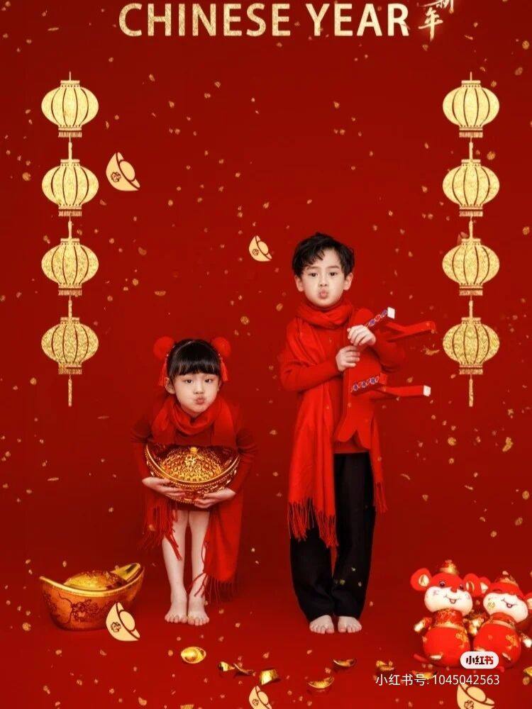 新春儿童喜庆搞怪摄影道具围巾虎年玩偶道具金色元宝影楼用品