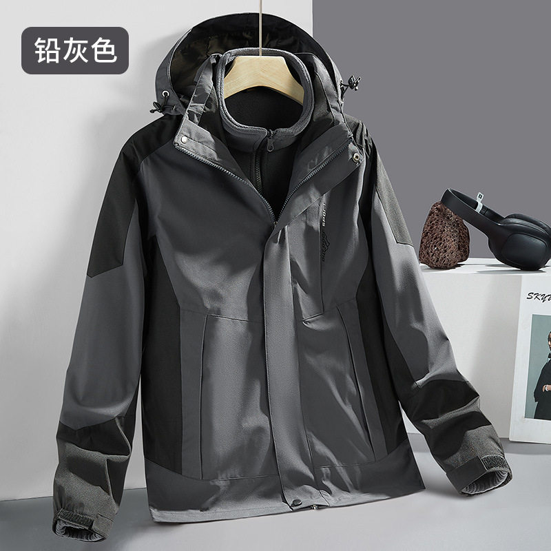 爸爸春秋装外套中年男士三合一冲锋衣中老年夹克套装冬装棉衣男