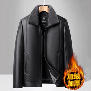 中老年皮衣男加绒加厚爸爸冬装外套老年男士休闲皮夹克中年父亲装
