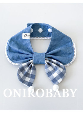 原创猫咪围兜围脖狗狗口水巾宠物围巾格子蝴蝶结生日装扮牛仔围嘴