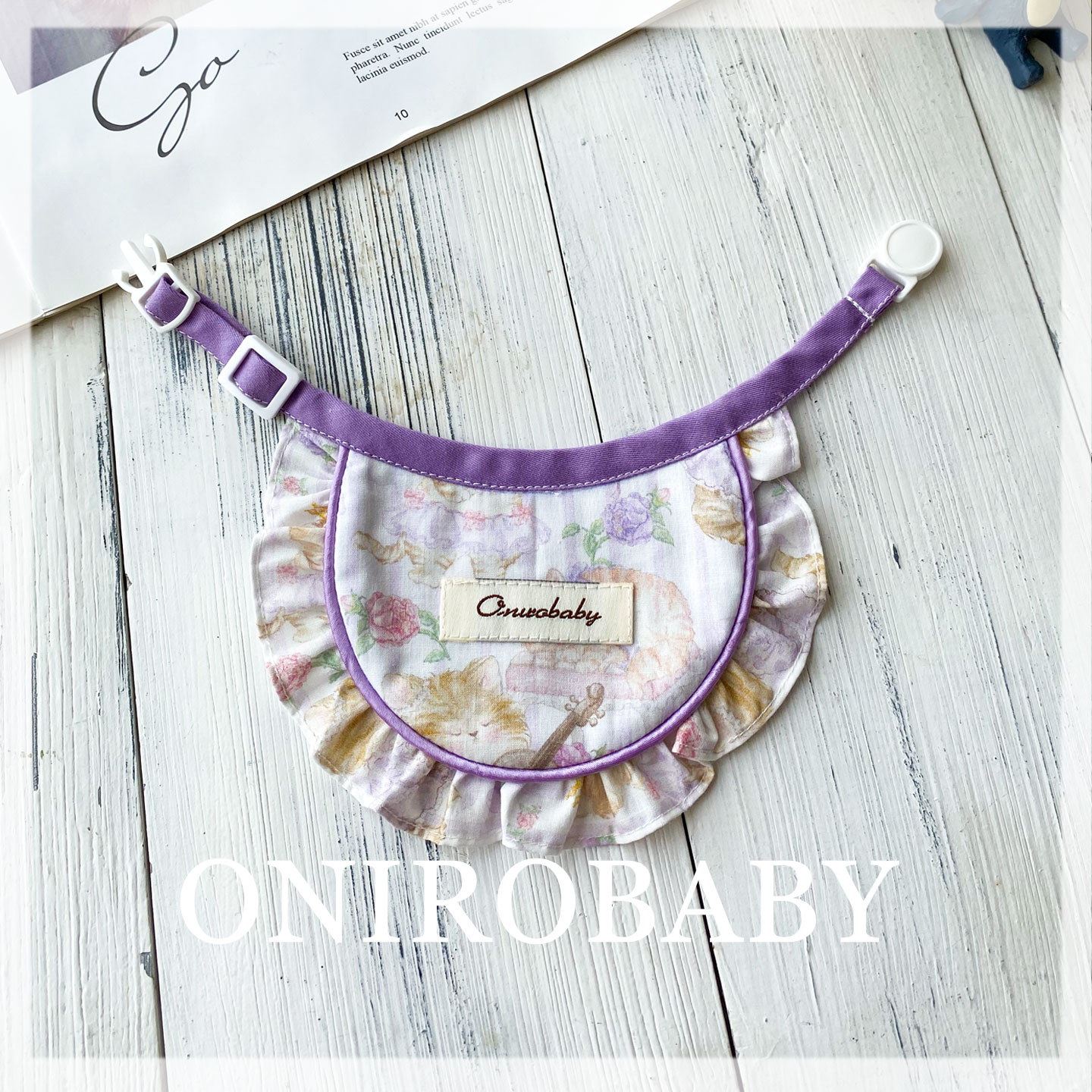 Onirobaby原创猫咪围兜围脖狗狗口水巾宠物紫色花边围嘴小猫装扮
