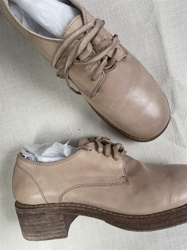 手工定制ling guidi 792z德比鞋 水洗做旧马皮单鞋女暗黑系粗跟