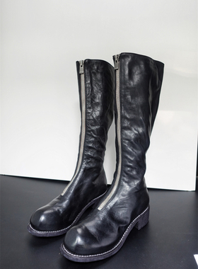 固特异手工鞋guidi pl3前拉链马皮高筒长靴水洗复古做旧马丁靴