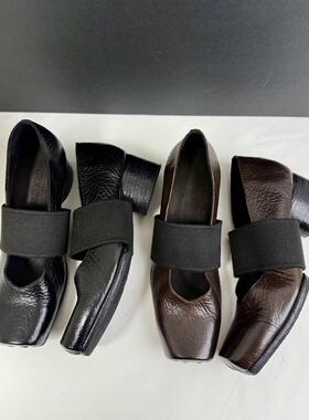 2025新款um*芭蕾舞鞋 复古水洗做旧 猪鼻子一字带高跟浅口单鞋