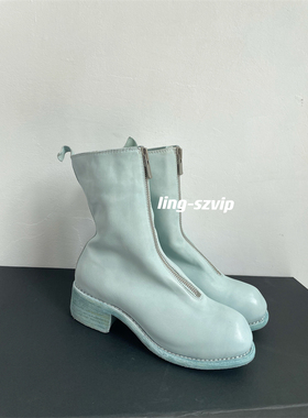手工鞋 guidi pl2马皮短靴粗跟前拉链水洗做旧马丁靴