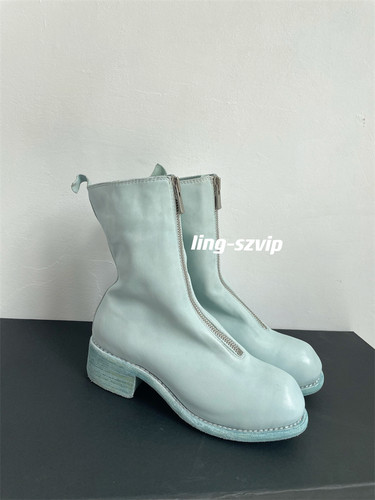 手工鞋 guidi pl2马皮短靴粗跟前拉链水洗做旧马丁靴