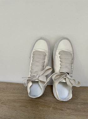 现货 新款马皮小白鞋 超透气 西班牙小众系带平底休闲女鞋板鞋