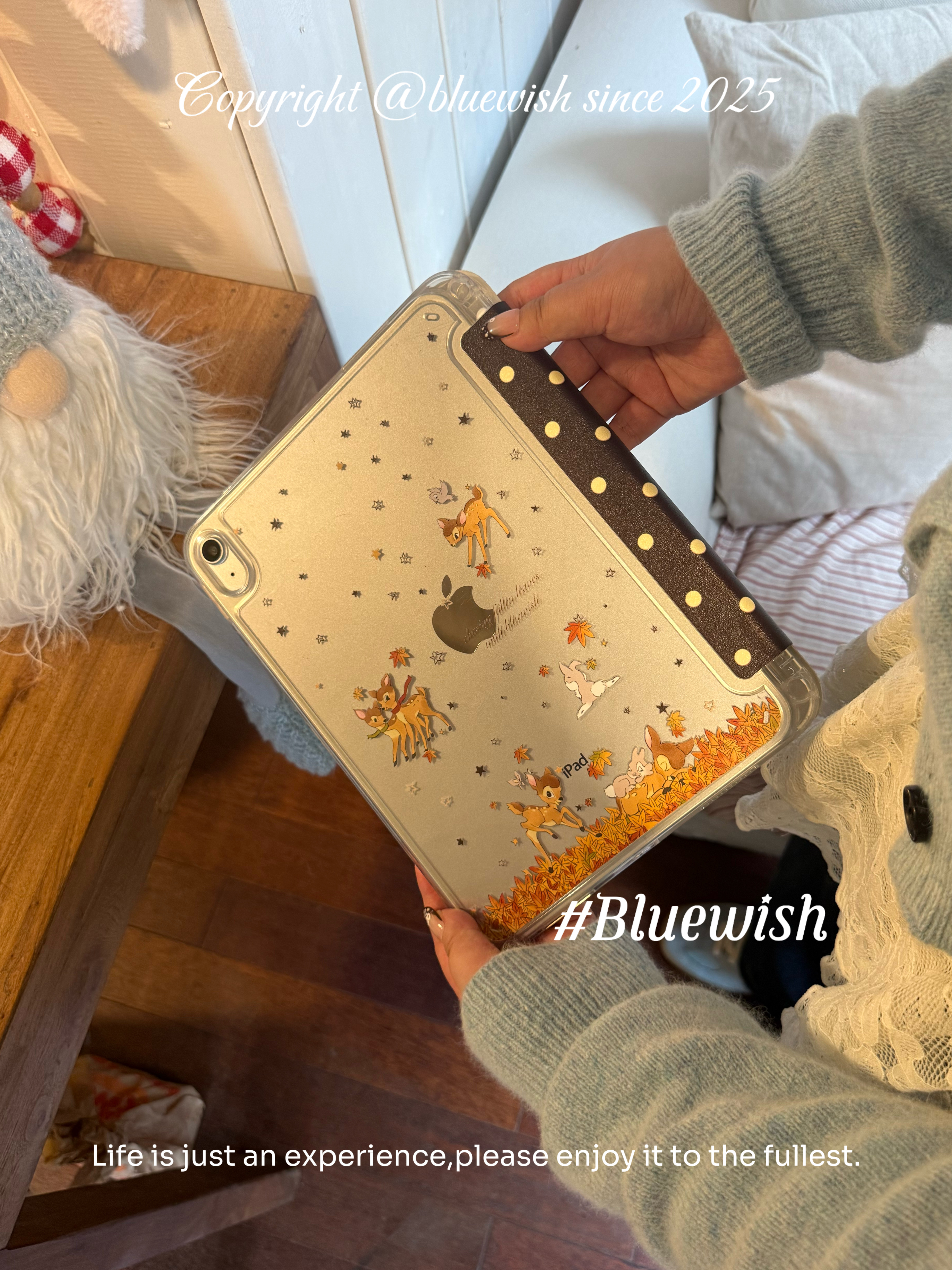 Bluewish《小鹿斑比》棕色波点ipad平板壳苹果带笔槽适用于air4567可爱真机开模韩系防弯亚克力y型背板保护套